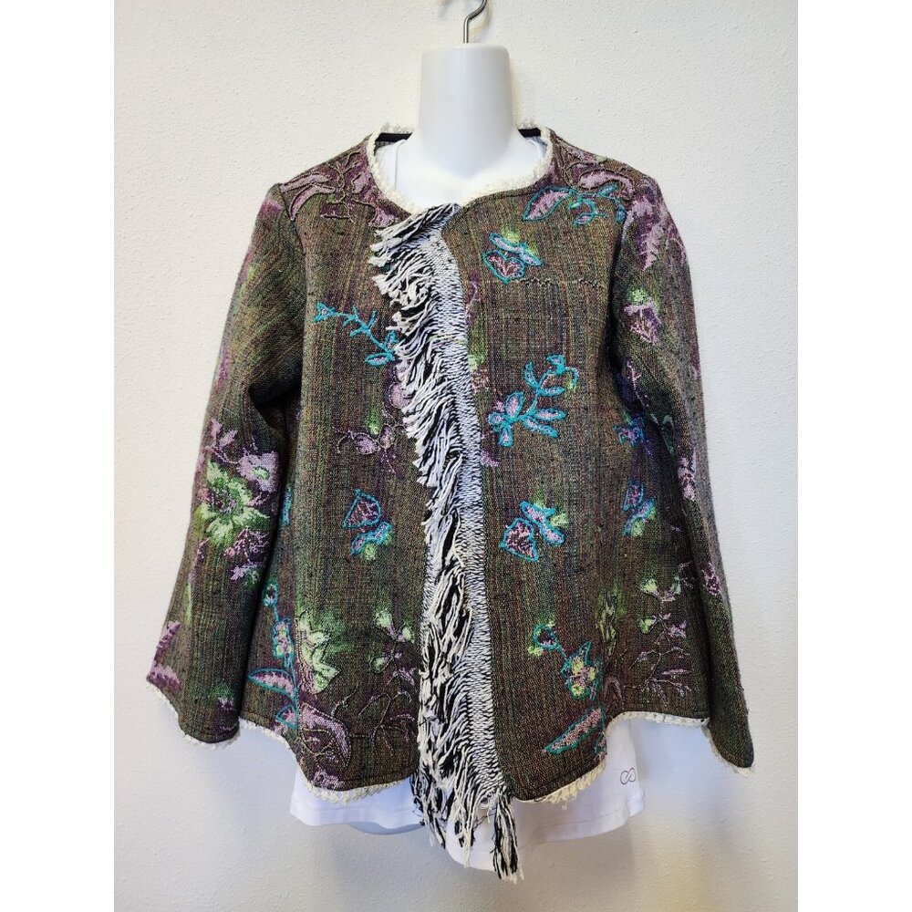 Vintage Signals M Woven Knit Blazer Jacket Crochet Floral Spring Boho Art